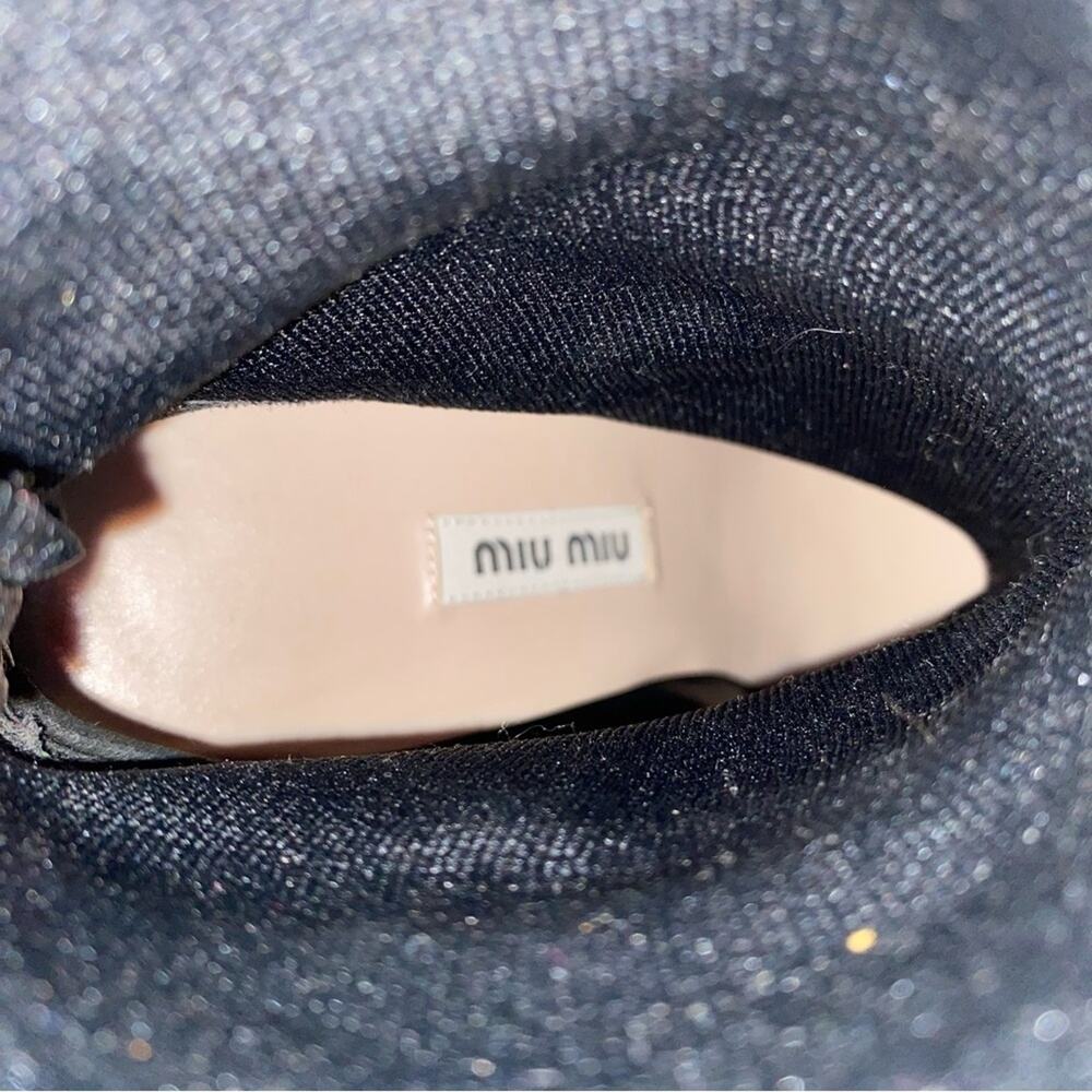Miu Miu Black Stretch Knit Ankle Boots Silver Glitter Heel 35 US 5 - Picture 12 of 12